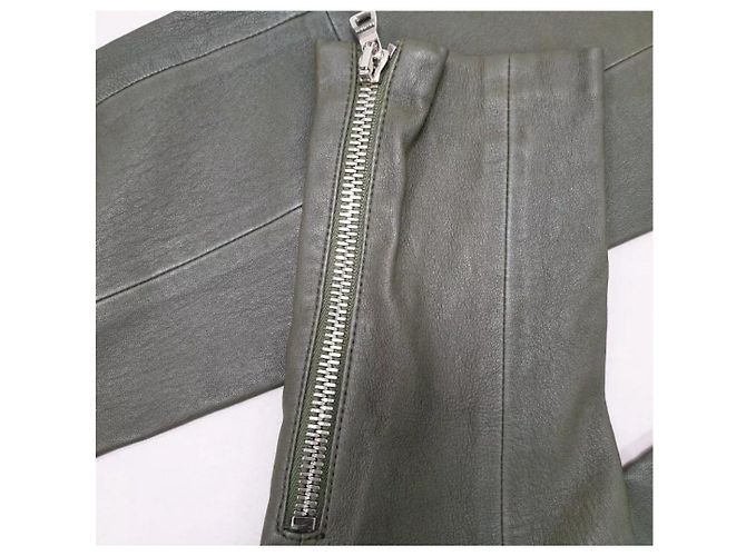 NWT Balmain Khaki Leather Slim Pants Sz.42 - view 4
