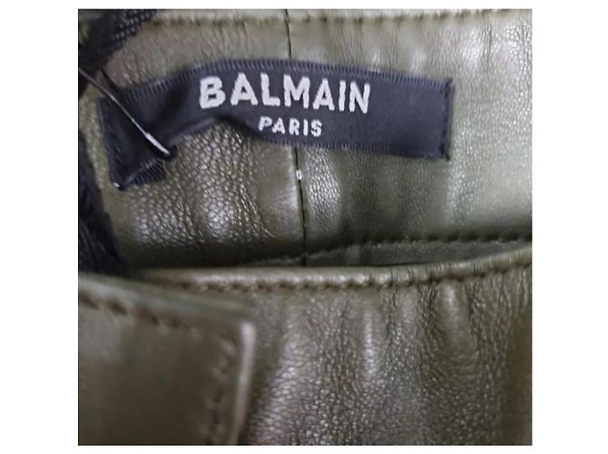 NWT Balmain Khaki Leather Slim Pants Sz.42 - view 5