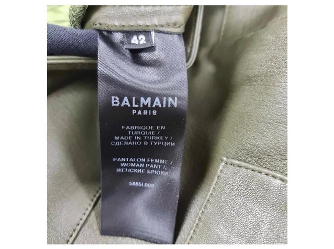 NWT Balmain Khaki Leather Slim Pants Sz.42 - view 6