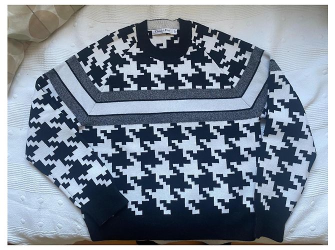 Dior Hahnentritt Pullover aus Kaschmir und Wolle Schwarz Elfenbein Aus weiß - Ansicht 2