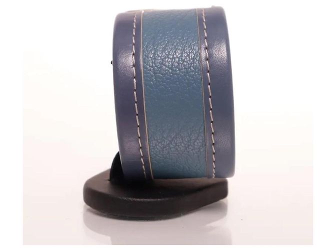 Bracciale rigido Louis Vuitton in pelle blu e metallo dorato - vista 4