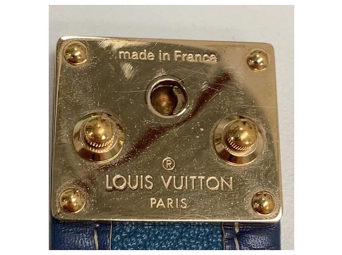 Bracciale rigido Louis Vuitton in pelle blu e metallo dorato - vista 6