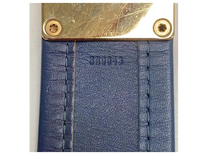 Bracciale rigido Louis Vuitton in pelle blu e metallo dorato - vista 7