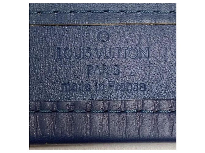 Bracciale rigido Louis Vuitton in pelle blu e metallo dorato - vista 8