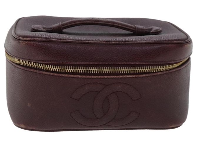 Pochette Vanity COCO Mark CHANEL Pelle Caviar Rosso Vino Oro CC Auth 95362 D'oro Bordò - vista 13