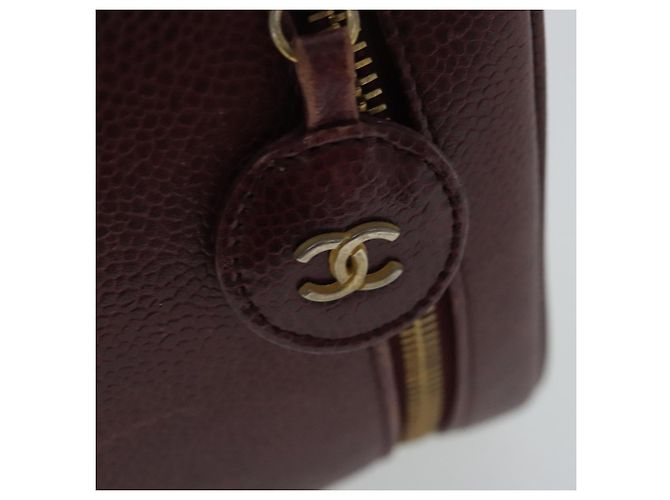 Pochette Vanity COCO Mark CHANEL Pelle Caviar Rosso Vino Oro CC Auth 95362 D'oro Bordò - vista 18