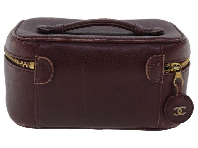 Pochette Vanity COCO Mark CHANEL Pelle Caviar Rosso Vino Oro CC Auth 95362 D'oro Bordò - vista 2