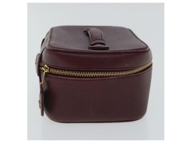 Pochette Vanity COCO Mark CHANEL Pelle Caviar Rosso Vino Oro CC Auth 95362 D'oro Bordò - vista 3