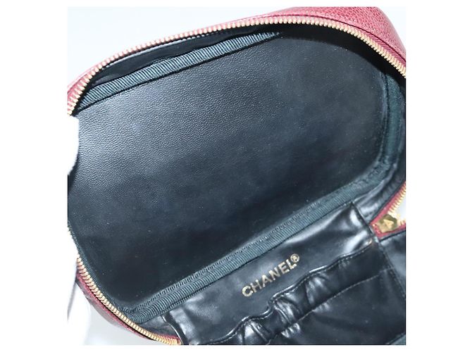 Pochette Vanity COCO Mark CHANEL Pelle Caviar Rosso Vino Oro CC Auth 95362 D'oro Bordò - vista 9