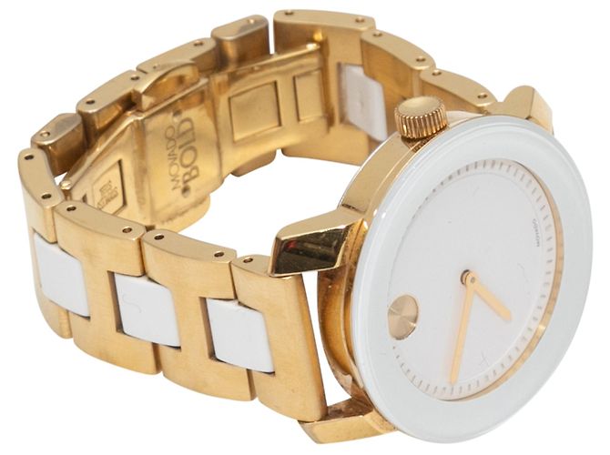 Zweifarbige Movado-Uhr in Weiß und Goldton - Ansicht 2