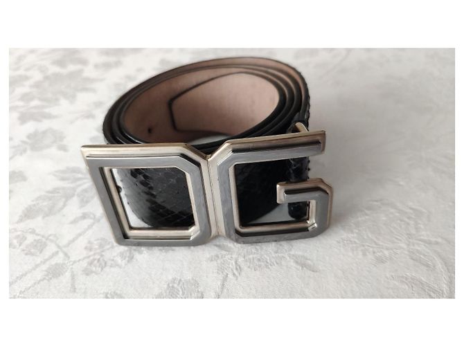 Dolce & Gabbana DOLCE&GABBANA PYTHON LEATHER BELT WITH DG BUCKLE. Black - view 2