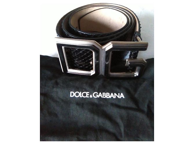 Dolce & Gabbana DOLCE&GABBANA PYTHON LEATHER BELT WITH DG BUCKLE. Black - view 6