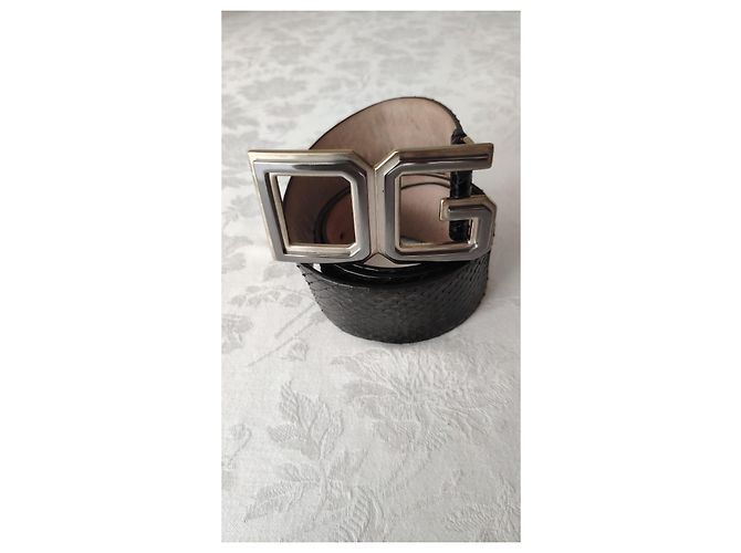 Dolce & Gabbana DOLCE&GABBANA PYTHON LEATHER BELT WITH DG BUCKLE. Black - view 7