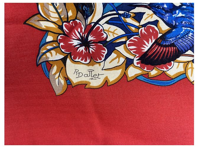 Foulard vintage Hermès "Jungle Love" Rosso Beige Stampa leopardo Blu navy Lavanda - vista 3