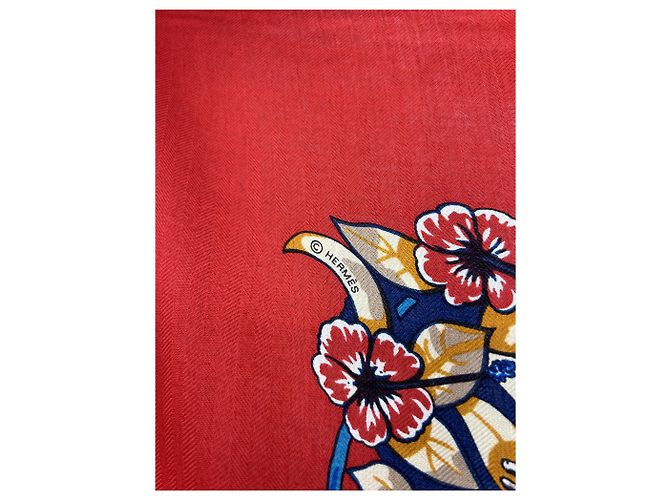 Foulard vintage Hermès "Jungle Love" Rosso Beige Stampa leopardo Blu navy Lavanda - vista 5