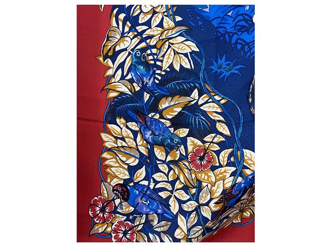Foulard vintage Hermès "Jungle Love" Rosso Beige Stampa leopardo Blu navy Lavanda - vista 9