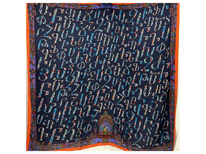 Bufanda Hermès "Cartas de Ereván" Multicolor Naranja Azul marino - vista 2