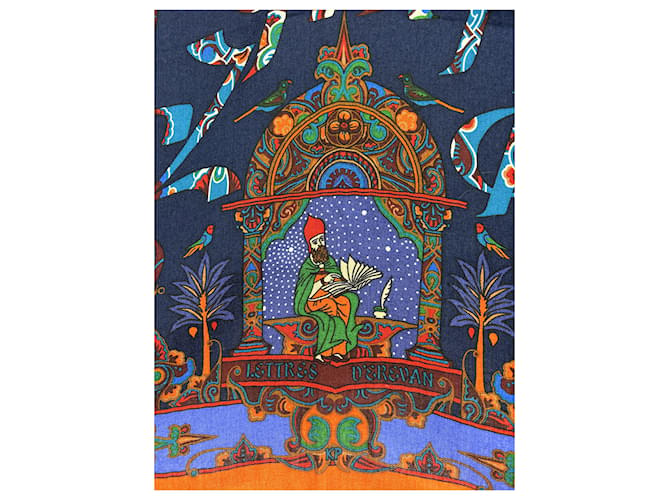 Bufanda Hermès "Cartas de Ereván" Multicolor Naranja Azul marino - vista 3