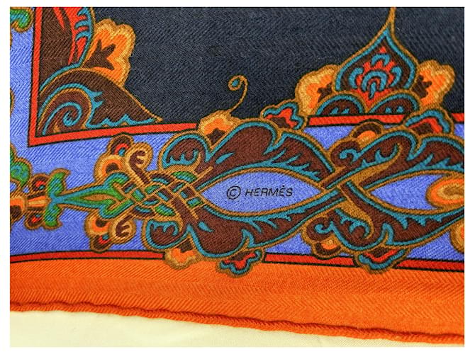 Bufanda Hermès "Cartas de Ereván" Multicolor Naranja Azul marino - vista 4