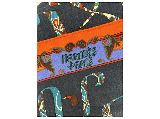 Bufanda Hermès "Cartas de Ereván" Multicolor Naranja Azul marino - vista 5