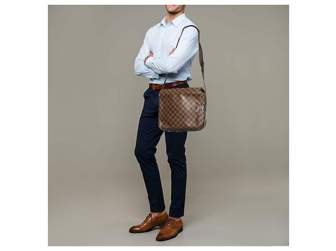 Borsa Naviglio in tela Damier Ebene Louis Vuitton marrone - vista 3
