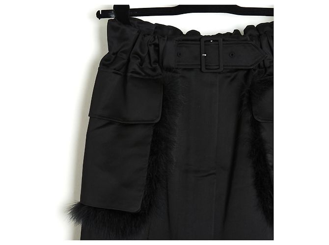 Falda Simone Rocha FR38 Negra de Satén de Algodón y Plumas UK10 US8 Negro - vista 2