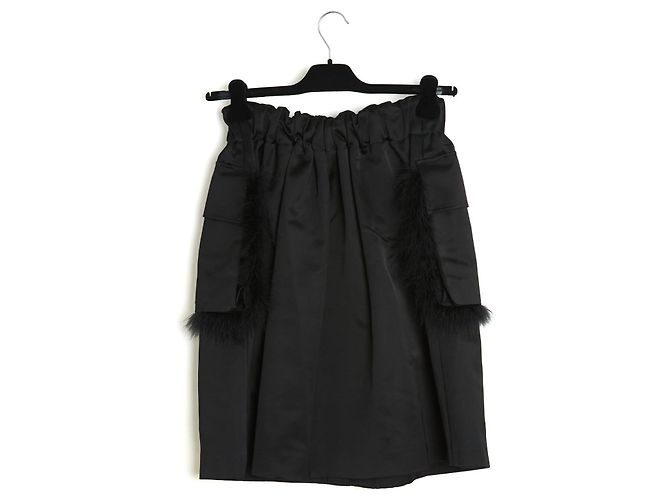 Falda Simone Rocha FR38 Negra de Satén de Algodón y Plumas UK10 US8 Negro - vista 4