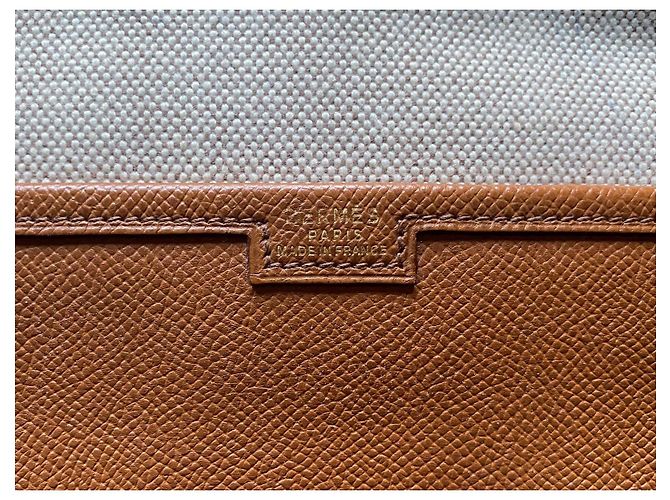 Jige Clutch Hermès Camel in Pelle Grena Cammello - vista 9