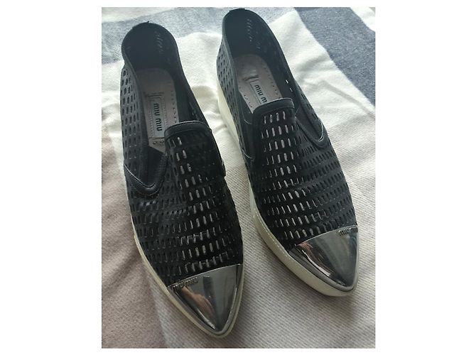 Baskets à plateforme Miu Miu Noir Argenté - vue 9