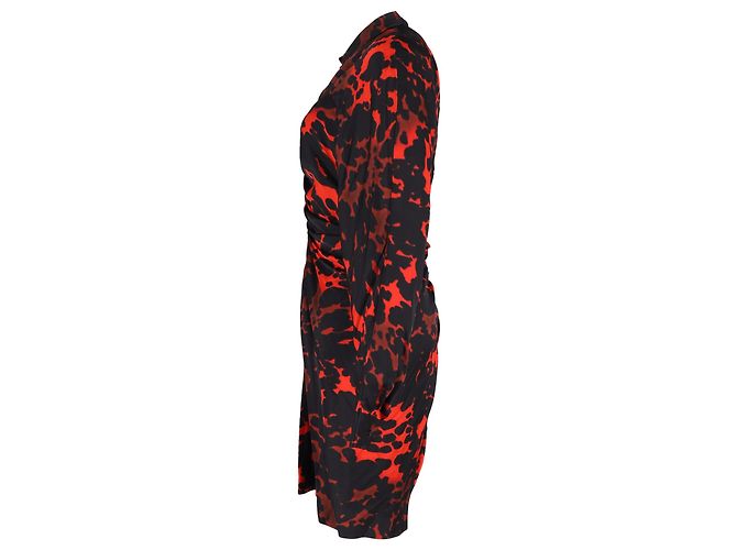 Abito camicia stampato Dries Van Noten in satin nero e rosso - vista 2