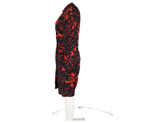 Abito camicia stampato Dries Van Noten in satin nero e rosso - vista 5
