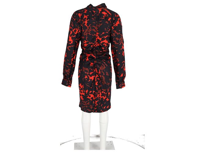 Abito camicia stampato Dries Van Noten in satin nero e rosso - vista 6