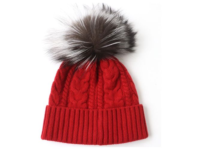 Moncler Wool Cashmere Fox Fur Knit Cap Red - view 3