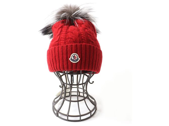 Moncler Wool Cashmere Fox Fur Knit Cap Red - view 4