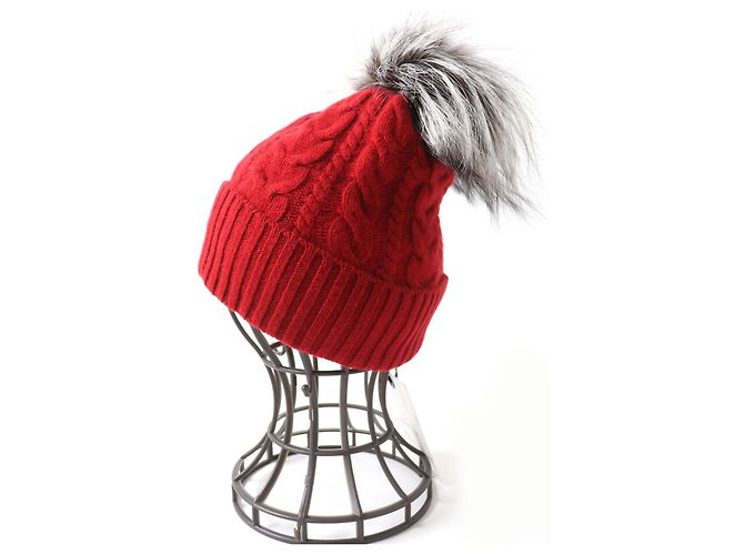 Moncler Wool Cashmere Fox Fur Knit Cap Red - view 5
