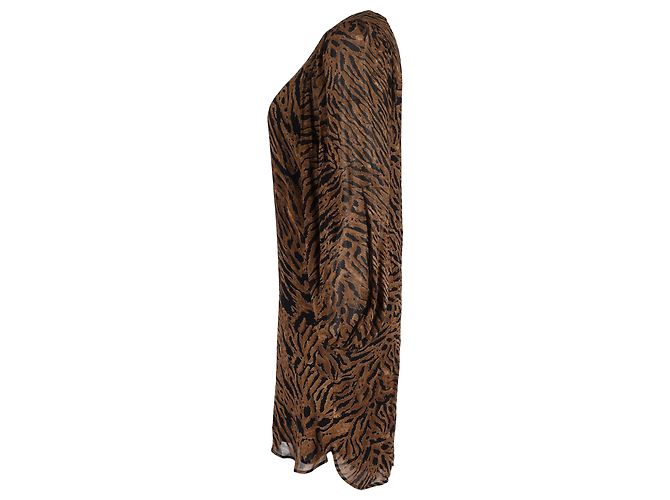 Vestido shift con estampado de tigre Ganni en viscosa marrón Castaño - vista 2