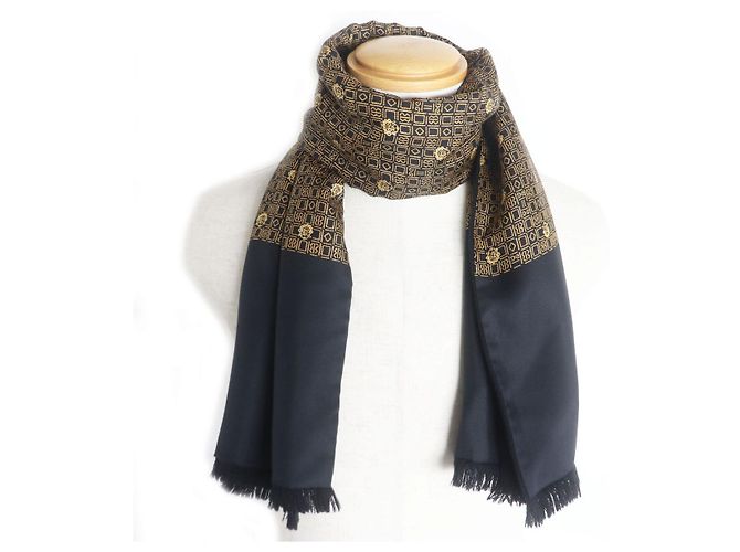 Hermès Sciarpa Stola Frangiata in Seta Angora Hermes Nero Oro - vista 2