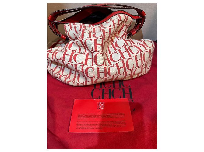 Borsa Carolina Herrera Beige in Tela e Pelle Rossa Rosso - vista 11