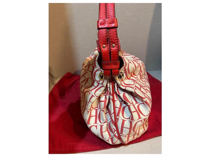 Borsa Carolina Herrera Beige in Tela e Pelle Rossa Rosso - vista 2