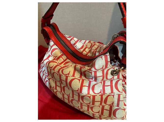 Borsa Carolina Herrera Beige in Tela e Pelle Rossa Rosso - vista 3