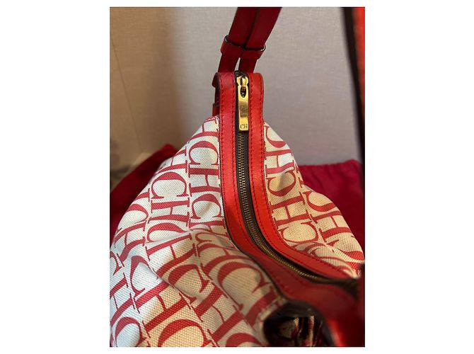 Borsa Carolina Herrera Beige in Tela e Pelle Rossa Rosso - vista 4