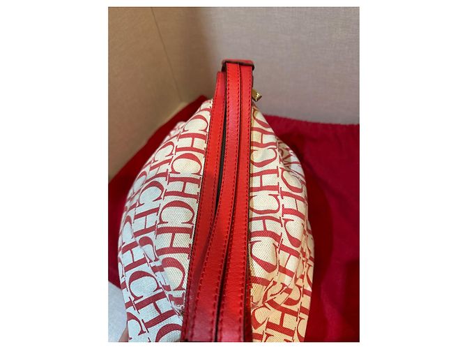 Borsa Carolina Herrera Beige in Tela e Pelle Rossa Rosso - vista 5