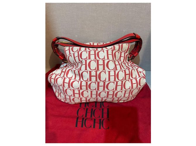 Borsa Carolina Herrera Beige in Tela e Pelle Rossa Rosso - vista 7
