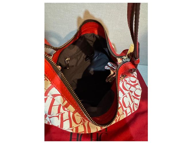 Borsa Carolina Herrera Beige in Tela e Pelle Rossa Rosso - vista 9