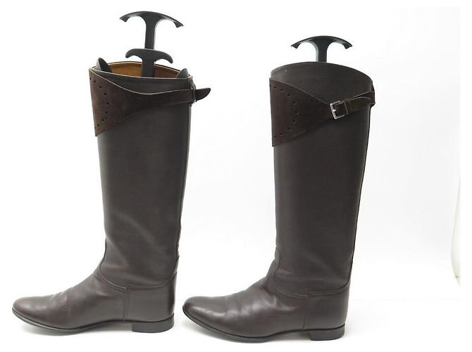 Hermès BOTAS CAVALERAS HERMES EVELYNE 36 CUERO Y SEDA MARRÓN Castaño - vista 2
