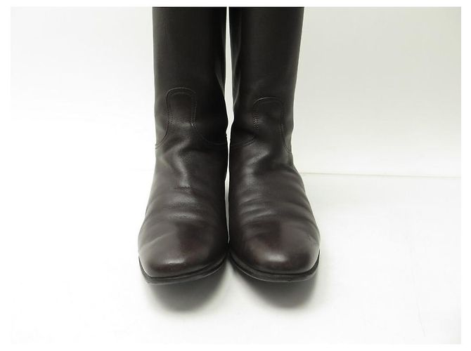 Hermès BOTAS CAVALERAS HERMES EVELYNE 36 CUERO Y SEDA MARRÓN Castaño - vista 4