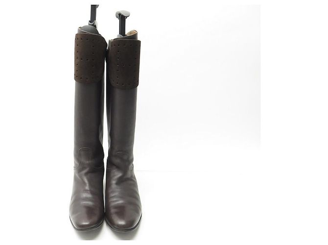 Hermès BOTAS CAVALERAS HERMES EVELYNE 36 CUERO Y SEDA MARRÓN Castaño - vista 5
