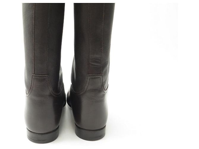 Hermès BOTAS CAVALERAS HERMES EVELYNE 36 CUERO Y SEDA MARRÓN Castaño - vista 6