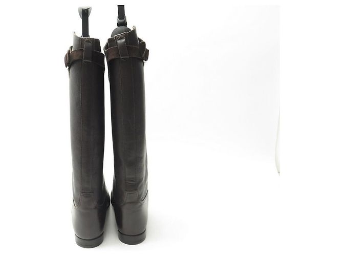 Hermès BOTAS CAVALERAS HERMES EVELYNE 36 CUERO Y SEDA MARRÓN Castaño - vista 7