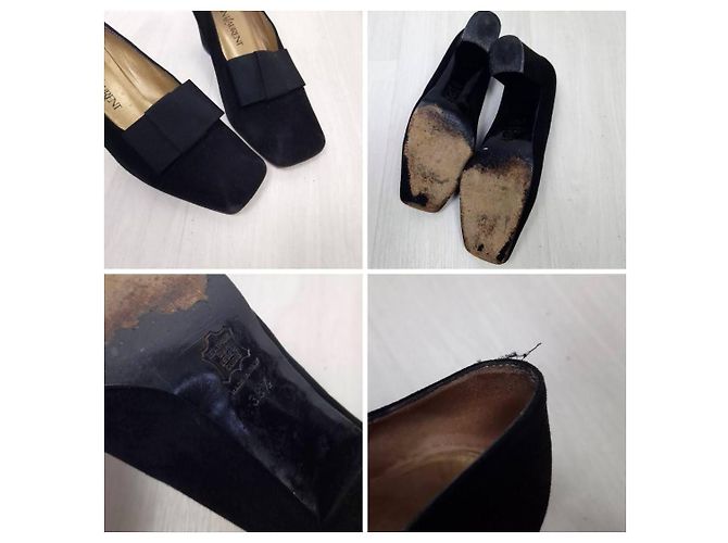 Yves Saint Laurent Chaussures en daim noir avec talon YSL - vue 10